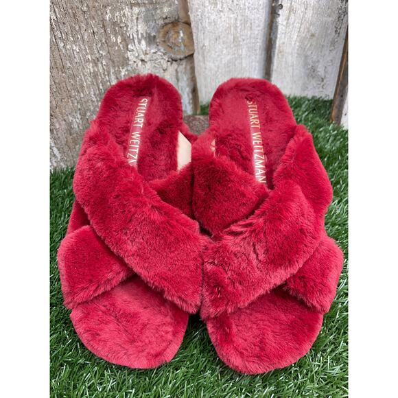 Stuart Weitzman Roza Lift Slide Chill Sandals Slippers Faux Fur Women's 8.5B - Picture 1 of 9